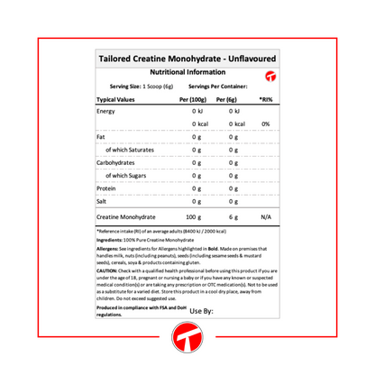 Tailor Wheyed - Tailored and Customisable Creatine Monohydrate nutrition panel